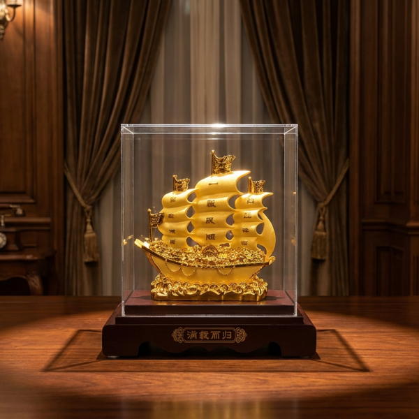 Thuyền vàng  chất liệu cát vàng có hộp kính