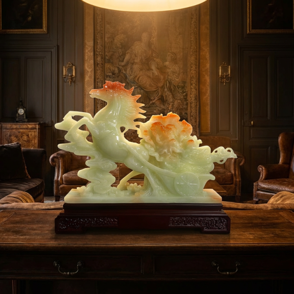 Ngựa phát tài lập tức ngọc màu hoa hồng