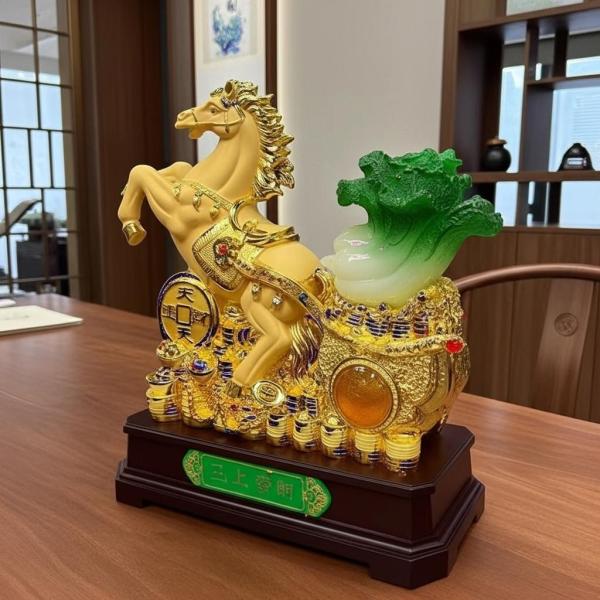 Ngựa phát tài chất liệu ngọc dát vàng A13
